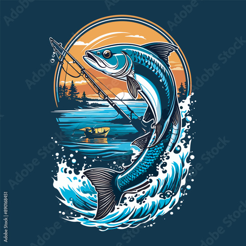 Marlin tuna swordfish logo badge sports fishing vector illustration. Sea fish logo.