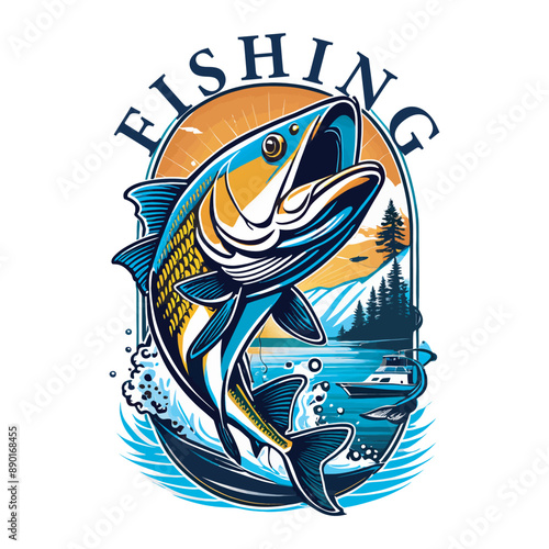 Marlin tuna swordfish logo badge sports fishing vector illustration. Sea fish logo.