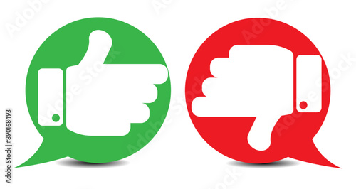 Thumbs up and down in the speech bubble