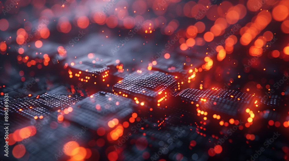 Futuristic glowing circuit board with bokeh effect. Futuristic glowing circuit board with bokeh effect.