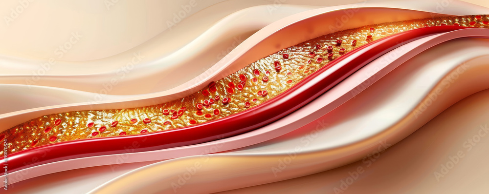 Abstract illustration of a human artery with red blood cells and ...
