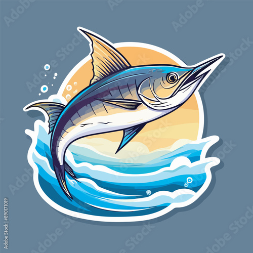 Marlin tuna swordfish logo badge sports fishing vector illustration. Sea fish logo.