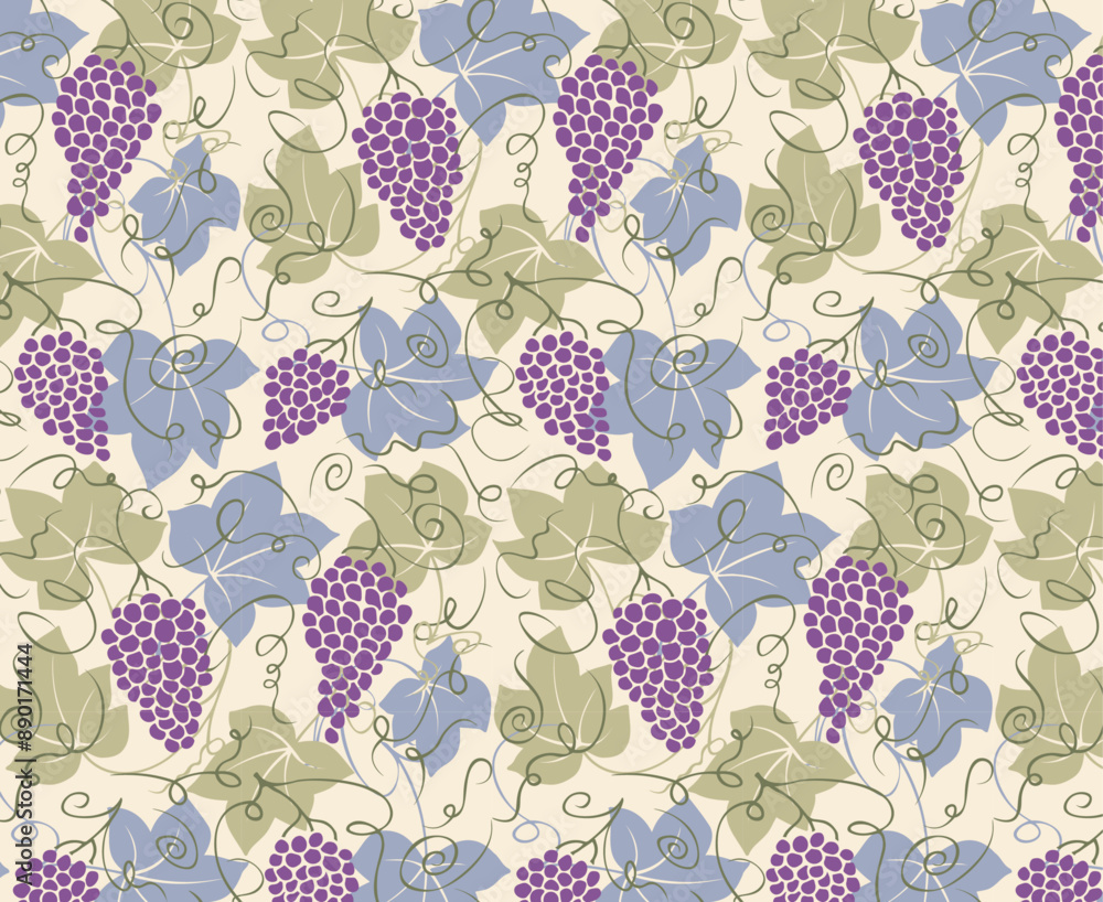 Botanic pastel, muted, soft seamless pattern of grapes, leaves, branch, vine bunch, berries, swirls, plants. Decorative Elements for Decoration. Hand drawing doodles of vector botanical elements Botanic pastel, muted, soft seamless pattern of grapes, leaves, branch, vine bunch, berries, swirls, plants. Decorative Elements for Decoration. Hand drawing doodles of vector botanical elements