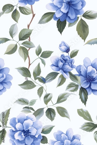 Watercolor Seamless pattern with blue and white	