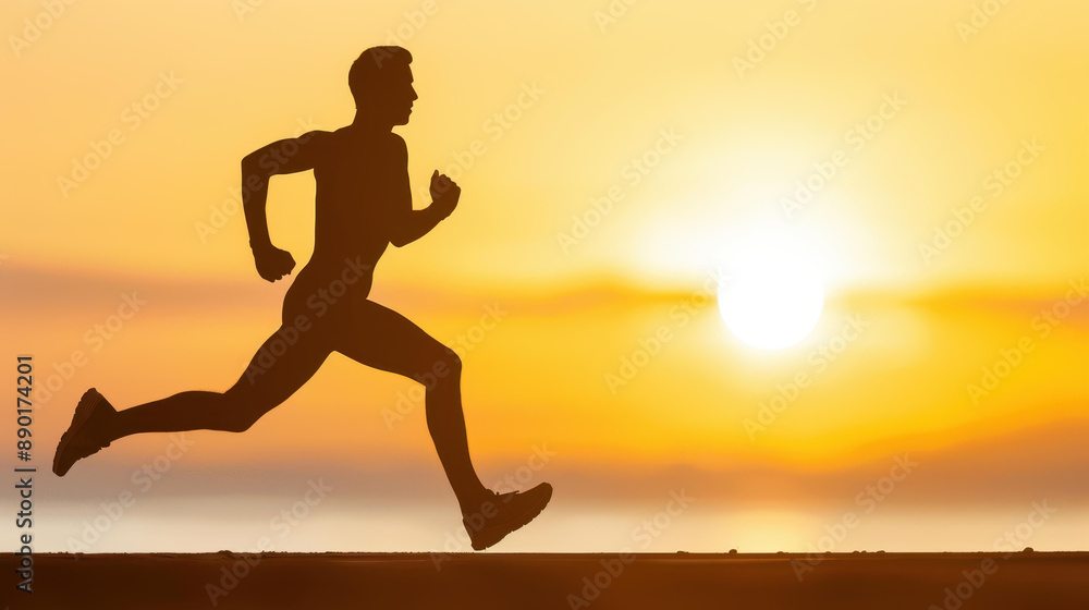 Dynamic silhouette of a young man jogging on the beach at sunset, a refreshing workout amidst the sea breeze. Dynamic silhouette of a young man jogging on the beach at sunset, a refreshing workout amidst the sea breeze.