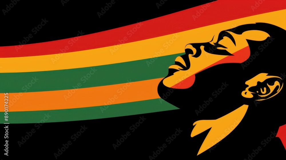 Celebrate Black History Month with a vibrant image of an African American mans profile against iconic colors. Juneteenth and freedom themes. Celebrate Black History Month with a vibrant image of an African American mans profile against iconic colors. Juneteenth and freedom themes.