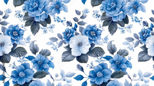 Watercolor Seamless pattern with blue and white	
