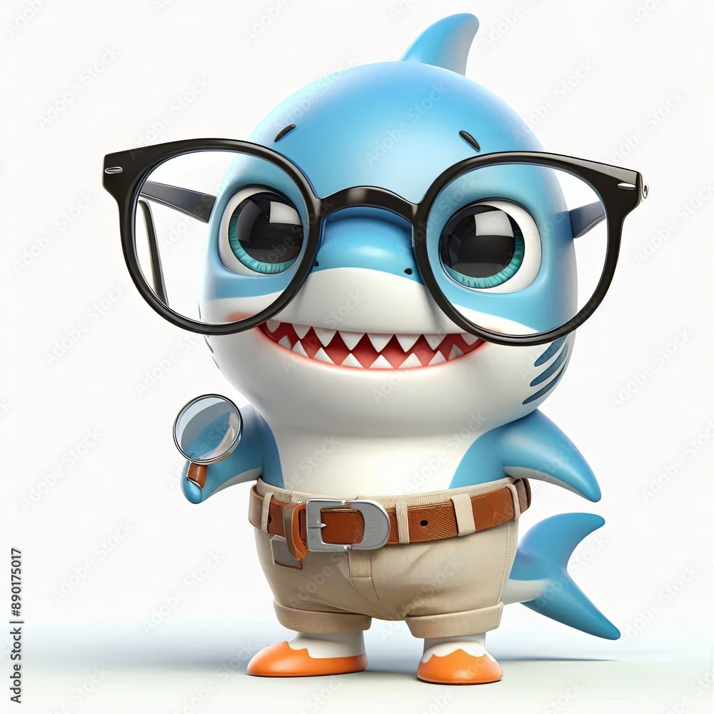 Fototapeta premium Cute Shark Wearing Glasses Cartoon 3d Generative AI