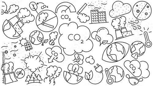carbon dioxide line icon doodle vector design collection with editable stroke
