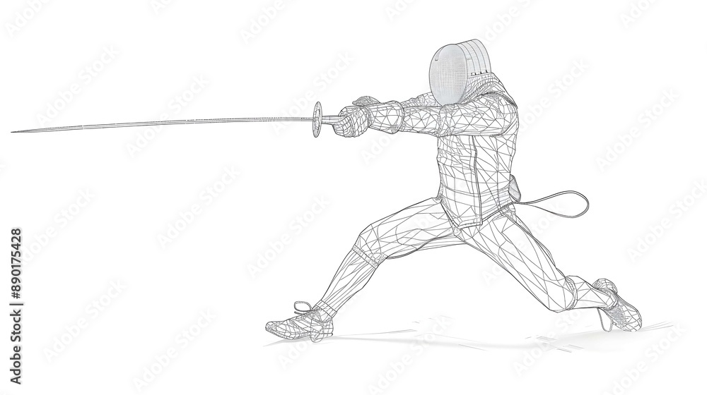 3D Rendered Continuous Line Drawing of a Fencer in Dynamic Action 3D Rendered Continuous Line Drawing of a Fencer in Dynamic Action