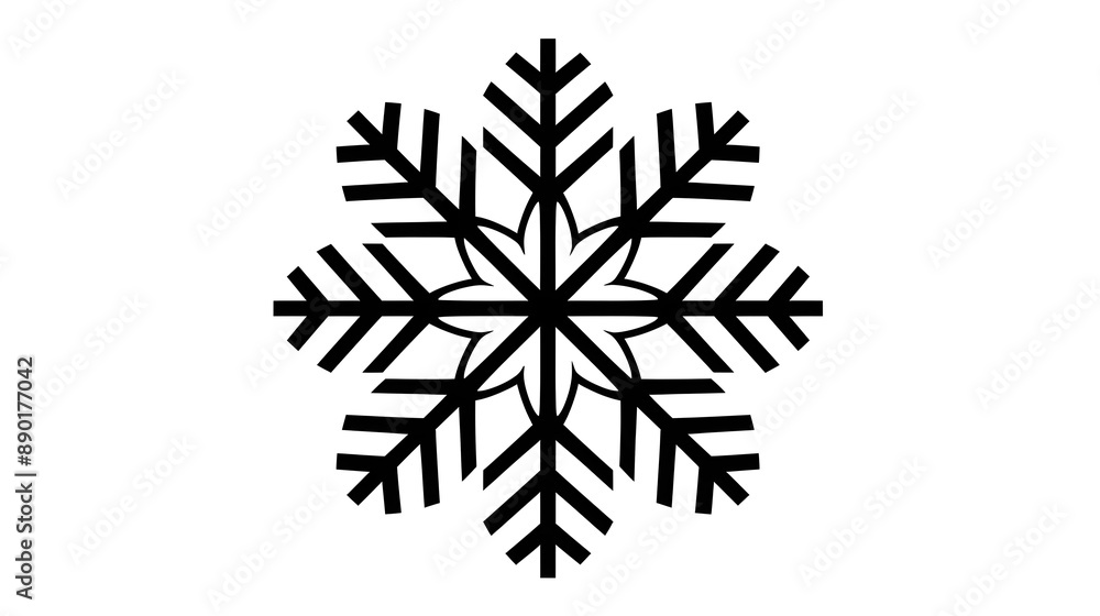 A black line art snowflake design on a white background, suitable for graphic layouts and templates A black line art snowflake design on a white background, suitable for graphic layouts and templates