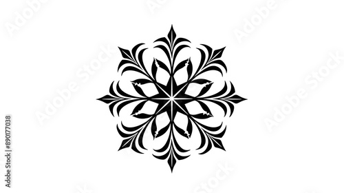 A black line art snowflake design on a white background, suitable for graphic layouts and templates