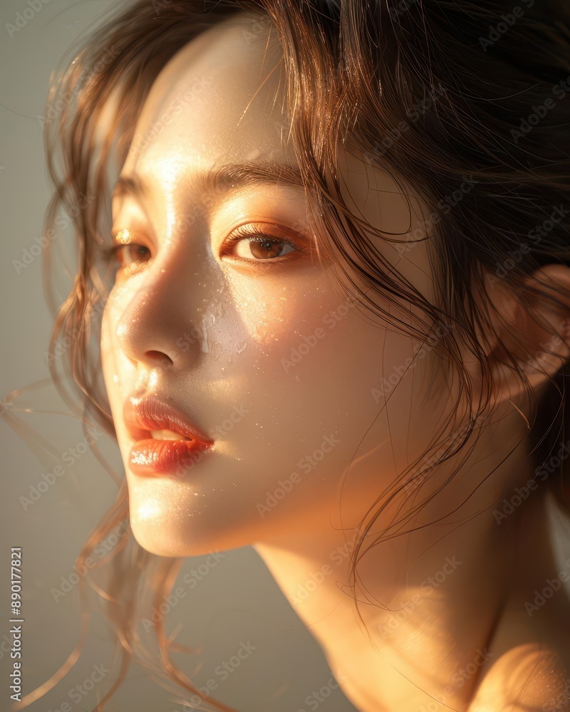Beautiful young Asian woman feeling the moisture in her skin Beautiful young Asian woman feeling the moisture in her skin
