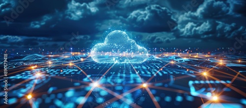 Wallpaper Mural Futuristic Cloud Computing Concept with Digital Network and Data Connections Torontodigital.ca