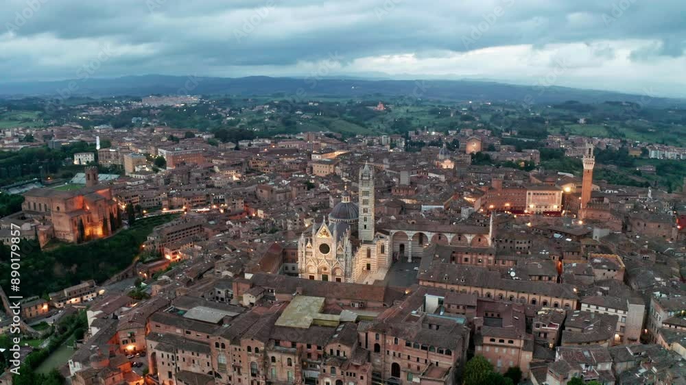 Establishing drone dolly over Old Town UNESCO site Siena in Tuscany, Italy Establishing drone dolly over Old Town UNESCO site Siena in Tuscany, Italy