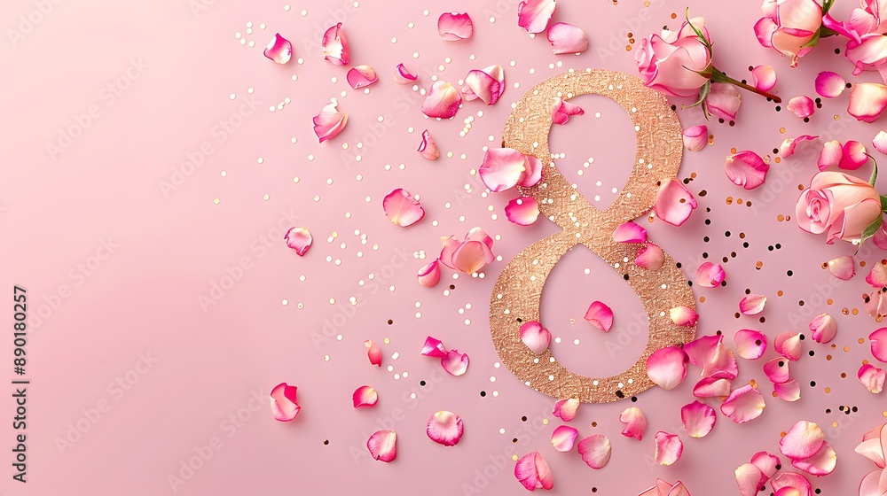 number 8 in 3d surrounded by flowers - concept of 8 march women's day number 8 in 3d surrounded by flowers - concept of 8 march women's day