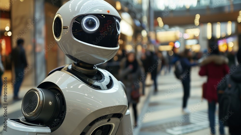 A humanoid robot aids pedestrians with directions, info, and conversation, bridging tech and humanity. A humanoid robot aids pedestrians with directions, info, and conversation, bridging tech and humanity.