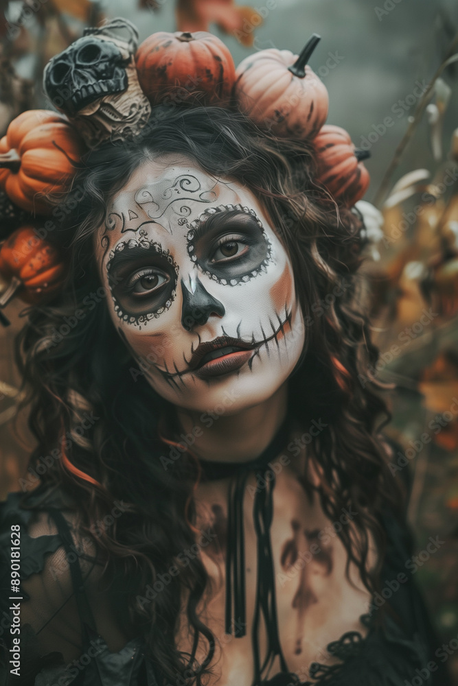 Portrait of a girl in makeup and Halloween costume Portrait of a girl in makeup and Halloween costume