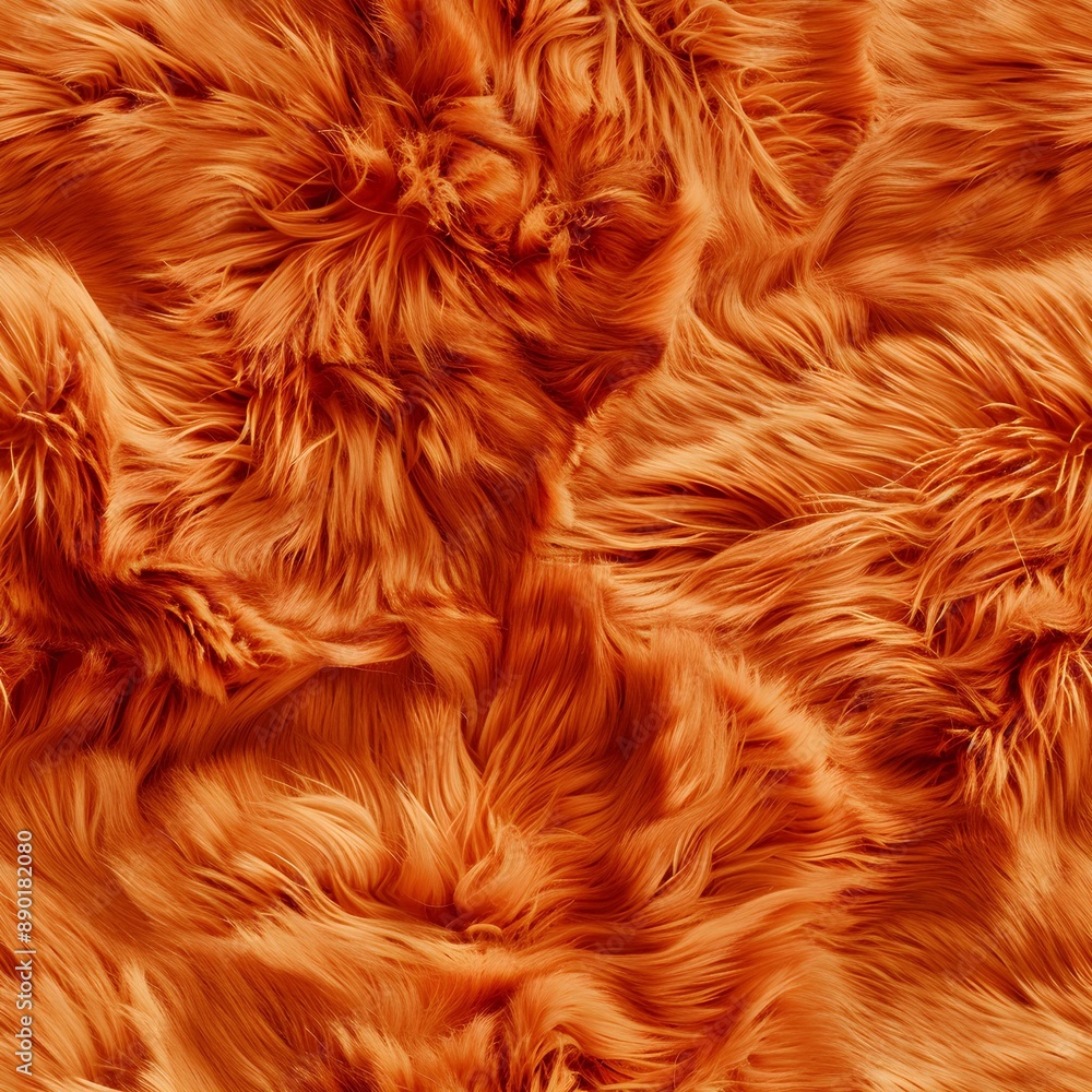 Fototapeta premium Soft and fluffy orange fur texture with gentle waves. The image conveys a warm and cozy feeling