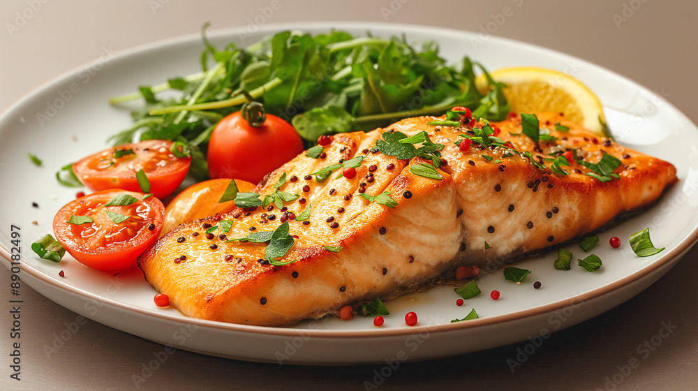 Grilled salmon with quinoa and vegetables, healthy meal. Grilled salmon with quinoa and vegetables, healthy meal.