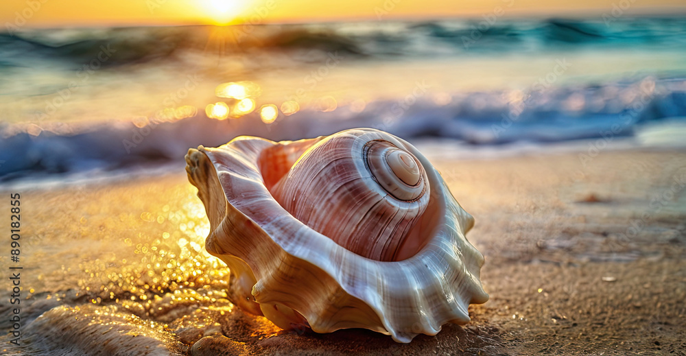 beach scene with a seashell beach scene with a seashell