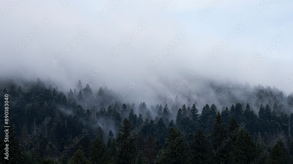 Mountain landscape with clouds and fog Mountain landscape with clouds and fog