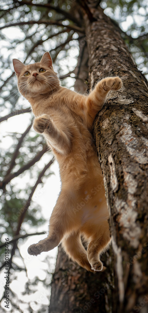 cute cat jumping from a huge tree in a forrest cute cat jumping from a huge tree in a forrest