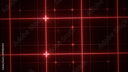 Flying Through a Neon Grid: Futuristic Blue Glowing Square Grid in 3D Animation Red