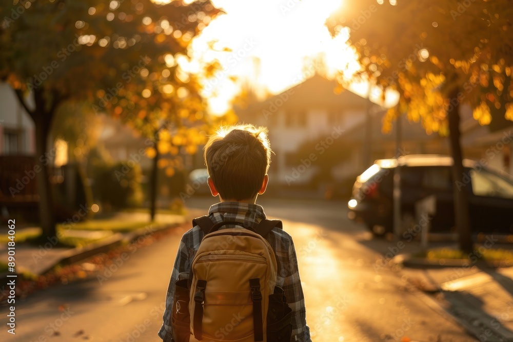 Back To school Back view of children with backpacks going to school on a countryside road. High quality photo Back To school Back view of children with backpacks going to school on a countryside road. High quality photo