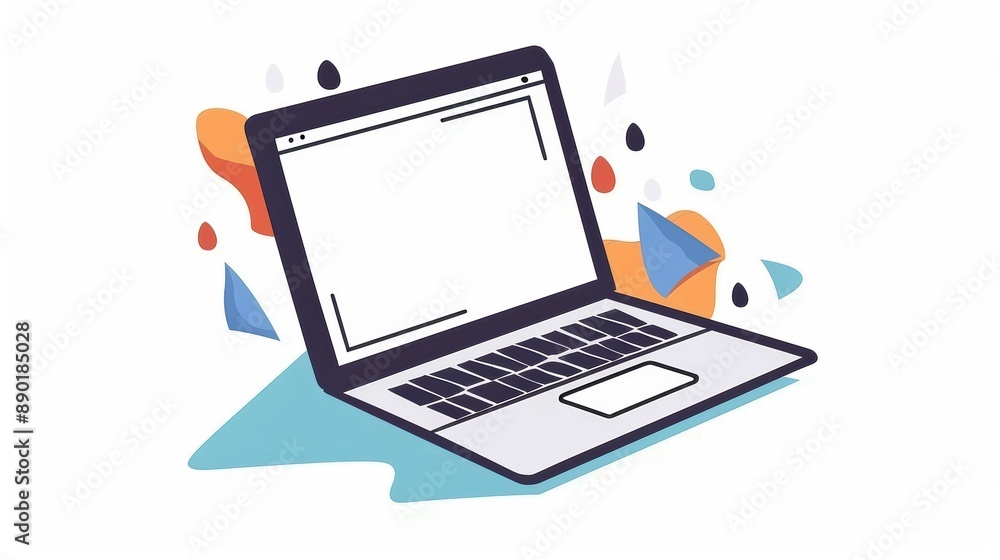 A simple illustration of a laptop, with only one in the center, is a symbol of art. Dynamic on a clean white background. A simple illustration of a laptop, with only one in the center, is a symbol of art. Dynamic on a clean white background.