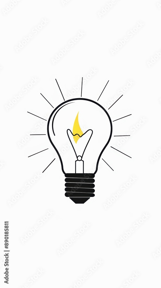 A simple illustration of a light bulb, with only one light bulb in the center, symbolizing art and ideas. Dynamic on a clean white background. A simple illustration of a light bulb, with only one light bulb in the center, symbolizing art and ideas. Dynamic on a clean white background.