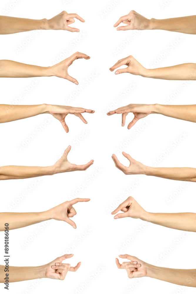 Hands measuring invisible items gesture. Multiple images set of female caucasian hand with french manicure Hands measuring something Hands measuring invisible items gesture. Multiple images set of female caucasian hand with french manicure Hands measuring something
