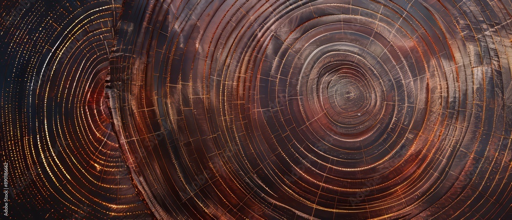 Panoramic close-up, high detail scan of mahogany tree rings texture, Generative AI Panoramic close-up, high detail scan of mahogany tree rings texture, Generative AI