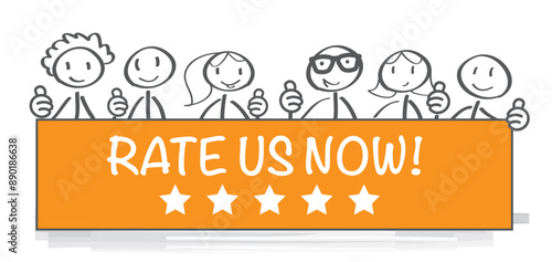 Rate us now - Employees hold banner