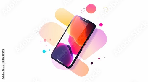 A simple illustration of a smartphone, the only one in the middle of the picture, is a symbol of art. Dynamic on a clean white background. photo