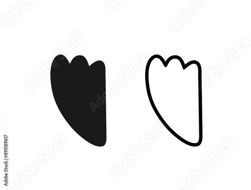 Gua sha facial scraper icon in line and silhouette. Face skin care and massage product for web design, logo, mobile app. Stone tool for facial lifting. Vector illustration isolated on white background