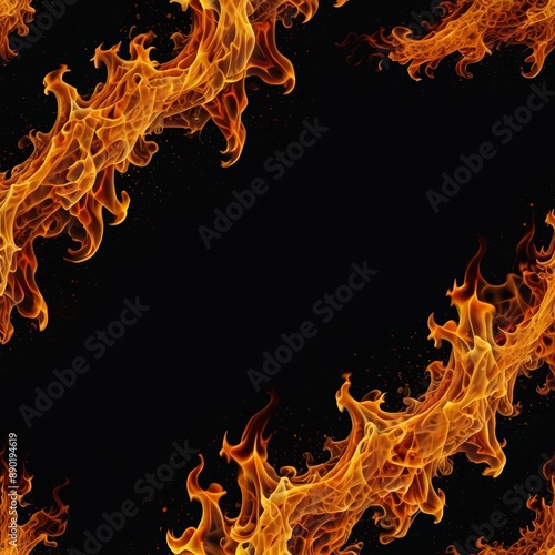 Fire flames on black background 