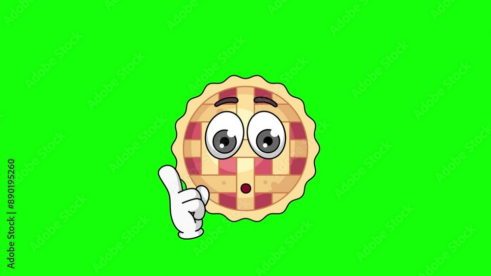 Animation of apple pie cartoon with a shushing face, finger over pursed lips Animation of apple pie cartoon with a shushing face, finger over pursed lips