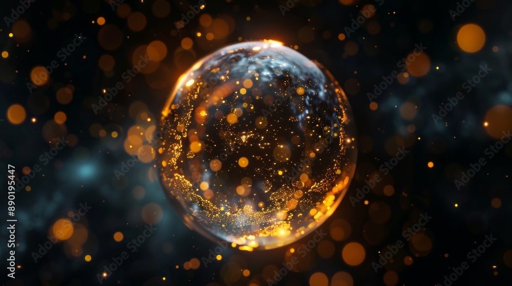 A glowing sphere with a lot of sparkles surrounding it A glowing sphere with a lot of sparkles surrounding it