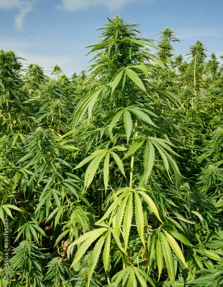 Fototapeta premium Cannabis- (oder Hanf- oder Marihuana-) Plantage im Freien.