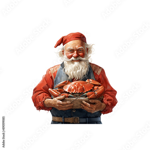 A cheerful illustration of Santa in a red suit on a transparent PNG background photo