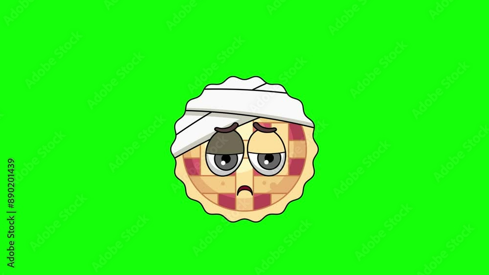 apple pie emoticon face with head bandage, emoji loop animation apple pie emoticon face with head bandage, emoji loop animation