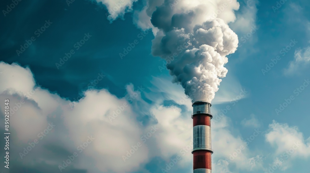 A tall red and white tower with smoke coming out of it A tall red and white tower with smoke coming out of it