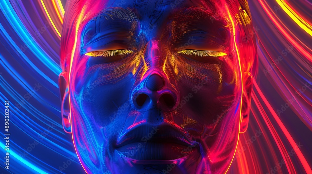 Neon Face With Closed Eyes Neon Face With Closed Eyes