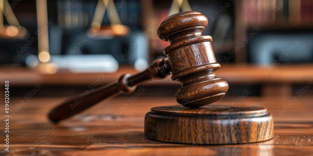 A wooden gavel sits on a wooden table. The gavel is a symbol of authority and power, and it is often used in courtrooms to signify the judge's authority A wooden gavel sits on a wooden table. The gavel is a symbol of authority and power, and it is often used in courtrooms to signify the judge's authority