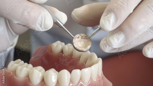 Dentist performing a bone graft before tooth implant placement.