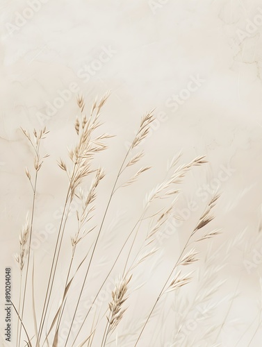 An elegant and minimalist vertical background featuring delicate wheat grass in a soft beige color palette, perfect for creating a serene and stylish aesthetic on social media posts