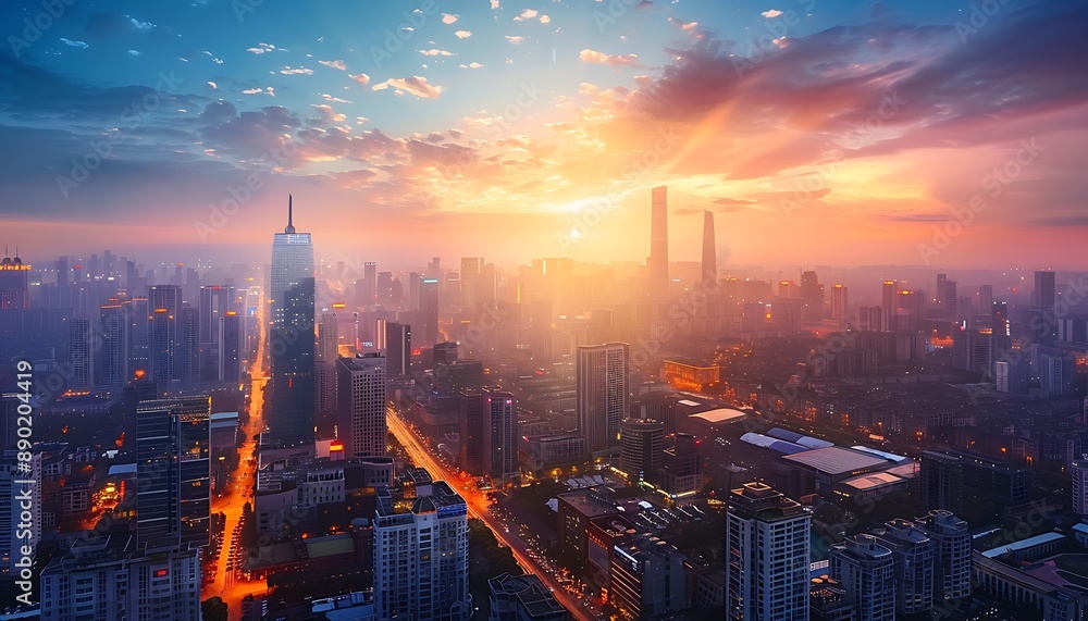 Fototapeta premium Sunrise Over Cityscape