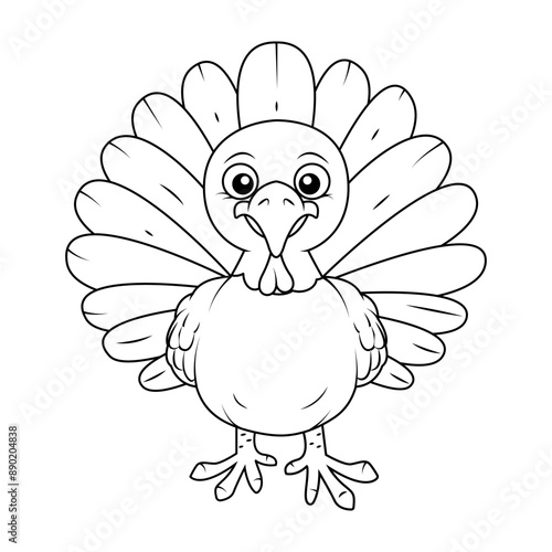 A cartoon-style drawing of a Thanksgiving turkey.Outline drawing of a turkey