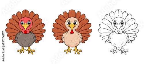 A cartoon-style turkey set.Thanksgiving day